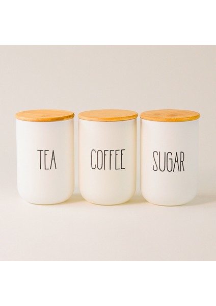 Beyaz Cam Kahve, Şeker ve Çay Saklama Kavanoz Seti Bambu Kapaklı, Hava Geçirmez Baharatlık (3'lü Set) 800 ml x 3