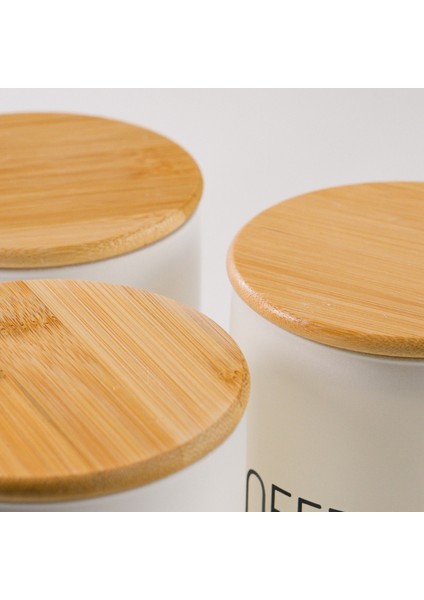 Beyaz Cam Kahve, Şeker ve Çay Saklama Kavanoz Seti Bambu Kapaklı, Hava Geçirmez Baharatlık (3'lü Set) 800 ml x 3