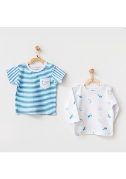 Sevimli Balina Desenli 2'li Erkek Bebek Tişört Seti – Eğlenceli ve Rahat Bebek Tişört