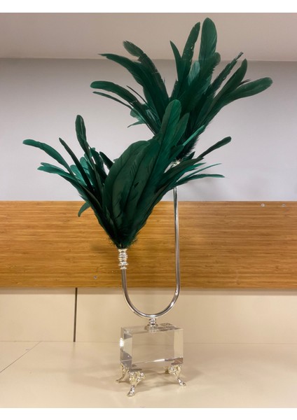 Dekoratif Kristal Pirinç Sülün Tüy Yeşil Gümüş Yükseklik 67 cm