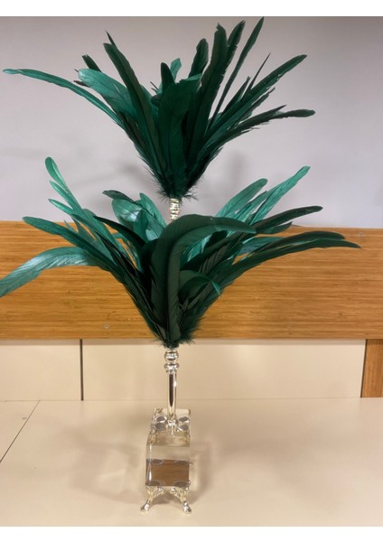 Dekoratif Kristal Pirinç Sülün Tüy Yeşil Gümüş Yükseklik 67 cm modelleri