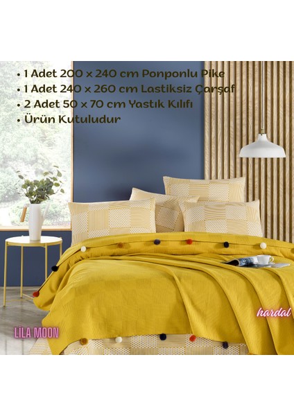 Madam Marica Hardal Renkli Çift Kişilik Ponponlu Pike Takımı fiyatları