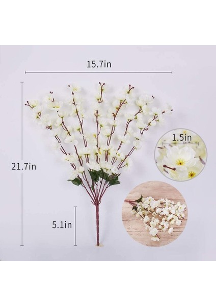 Beyaz Japon Kiraz Çiçeği, 7 Dallı, 57cm, doğal dekoratif ve şık süs indirimleri