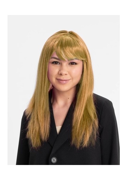 Altın Renk Düz Kesim Içi Astarlı Uzun Parti Peruğu