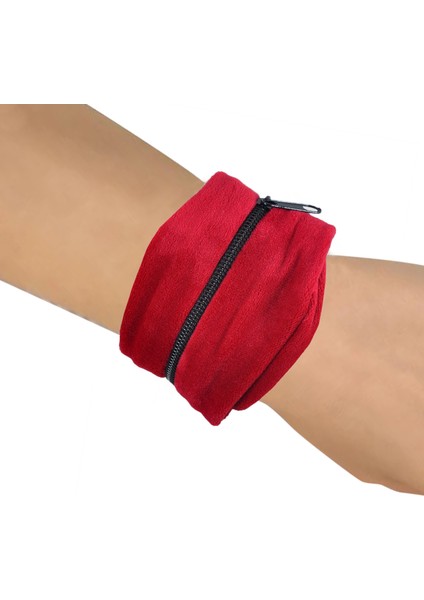 Sporcu Cepli Lastikli Kolluk Bileklik Cüzdan Lastikli Cüzdan Fermuarlı Anahtarlık Kırmızı
