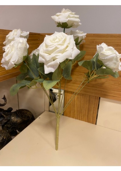 Yapay Çoklu 9'lu Beyaz Gül Yükseklik 43 cm
