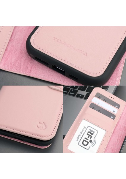 Casper Apple iPhone 16 Pro Max Deri Kılıf Magsafe Mıknatıslı Ayrılabilir Cüzdan-Pembe