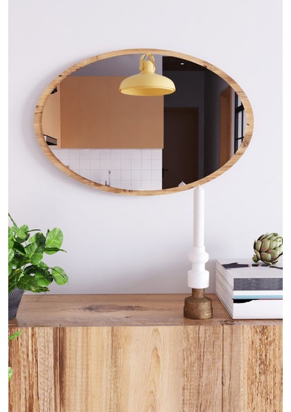 70x52 cm oval ahşap ayna, şık ve çok fonksiyonlu, ev ve ofis dekoru için ideal