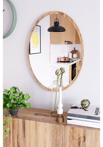70x52 cm oval ahşap ayna, şık ve çok fonksiyonlu, ev ve ofis dekoru için ideal fiyatları