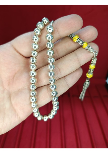 Gümüş Kaplama Metal Tesbih Nakkaş Imame 8 mm Küre Kesim T-809