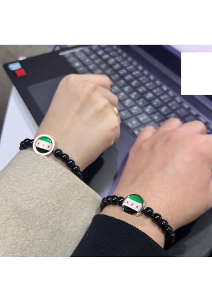 Boncuklu Suriye Bayrak Detay Simgeli Kadın Erkek Bileklik 1 Adet