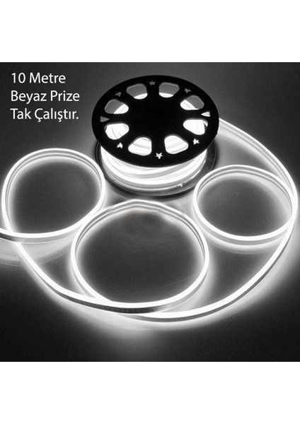Neon Esnek Şerit LED 10 Metre Beyaz 220 Volt Fiş