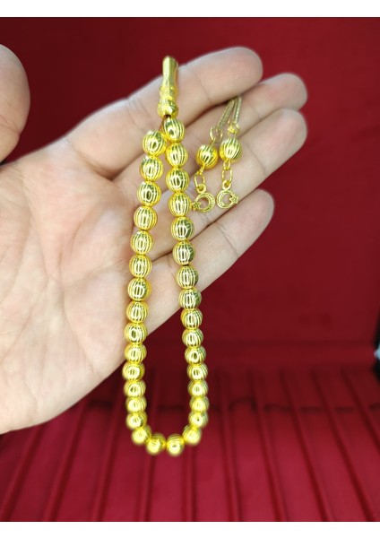 Altın Rengi Plastik Tesbih Çizgili Küre Kesim 8 mm T-807