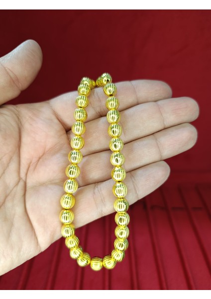 Altın Rengi Plastik Tesbih Çizgili Küre Kesim 8 mm T-807 modelleri