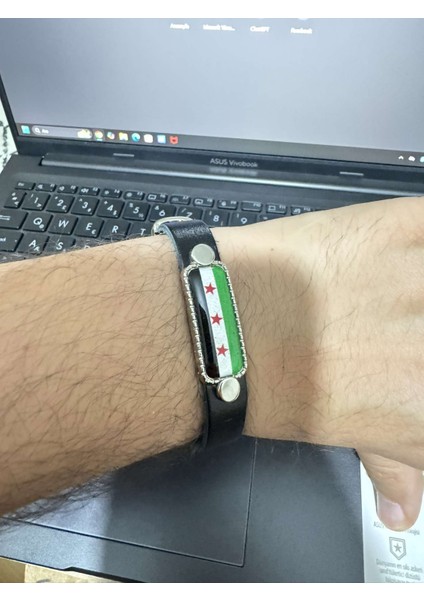 Suriye Bayrağı Siyah Deri Bileklik Ayarlabilir fiyatları
