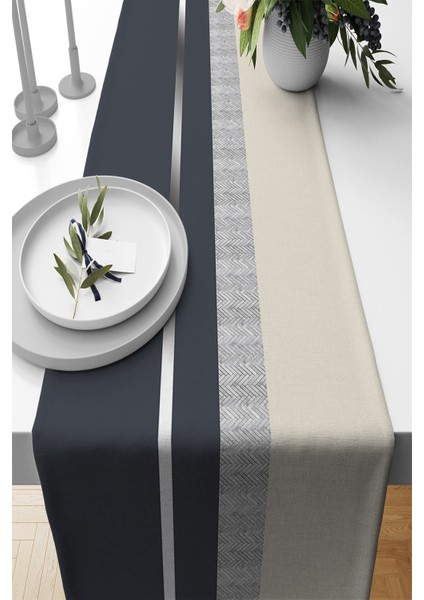 Antrasit Dokuma Masa Örtüsü Runner 40x140cm Leke Tutmaz Premium Tüyü