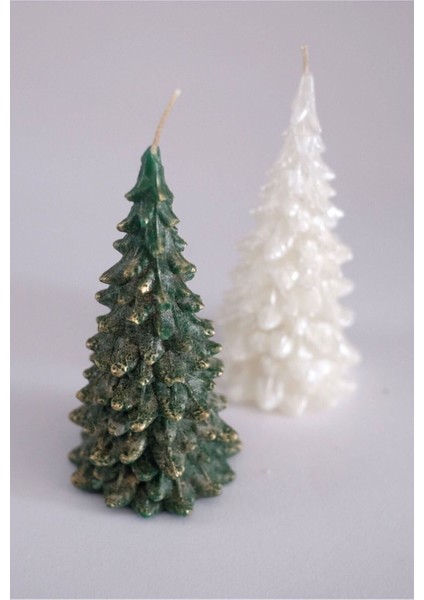 Yeşil ve Beyaz 2'li Çam Ağacı Kokulu Mum Seti, Süsleme ve Hediye Seçeneği