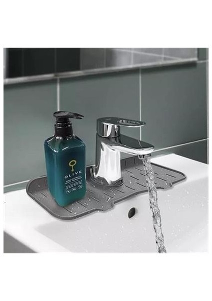 Buffer® Lavabo Için Silikon Esnek Mat Musluk Sapı Damlama Tutucu Raf Mutfak Tezgahı Sıçrama Koruma