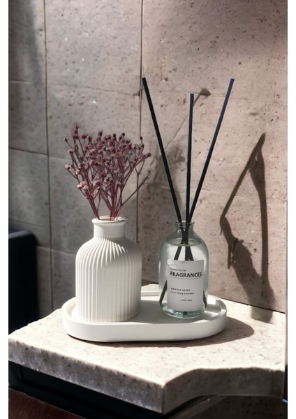 Dekoratif Mini Pampas Kuru Çiçek Vazosu Fresh Soft Oda Kokusu Standlı Set