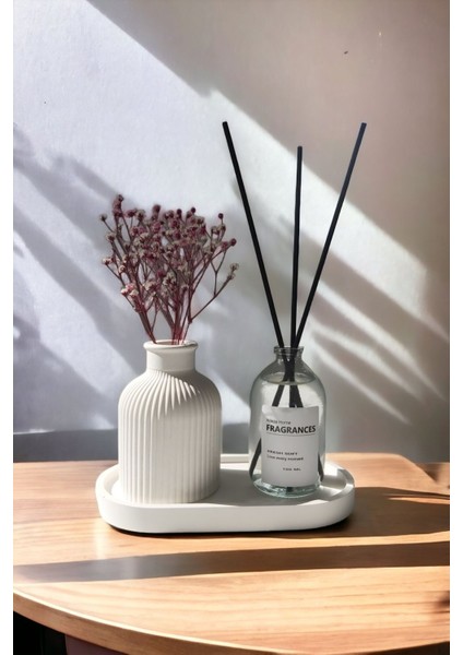 Dekoratif Mini Pampas Kuru Çiçek Vazosu Fresh Soft Oda Kokusu Standlı Set