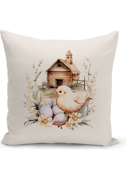 Ilkbahar Serisi Çift Tarafı Dijital Baskılı Kırlent Kılıfı (Spring Easter Paskalya Cushion Cover)