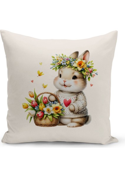 Ilkbahar Serisi Çift Tarafı Dijital Baskılı Kırlent Kılıfı (Spring Easter Paskalya Cushion Cover)