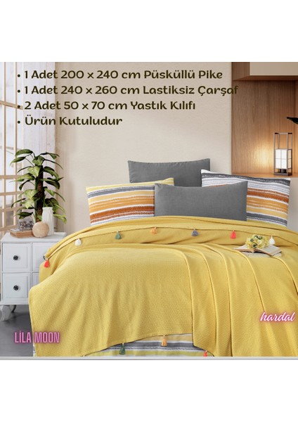 Valeria Tassel Hardal Renkli Çift Kişilik Püsküllü Pike Takımı