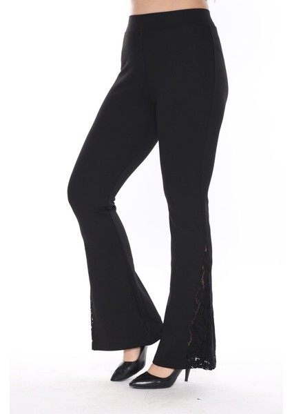 Siyah Paça Tül Detaylı Ispanyol Paça Tayt