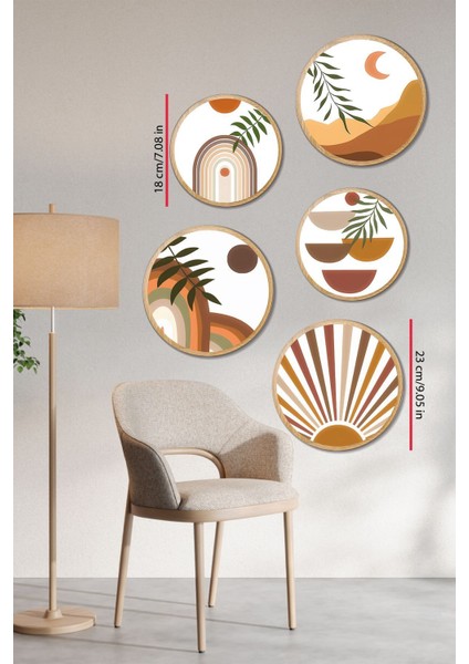 Dekoratif Oval 5 Parça Çerçeve Görünümlü Mdf Tablo Seti