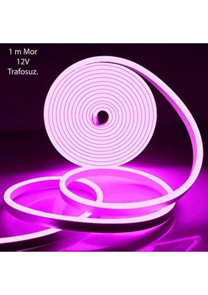Neon Esnek Şerit LED 3 Metre Mor 12 Volt (Trafosuz)