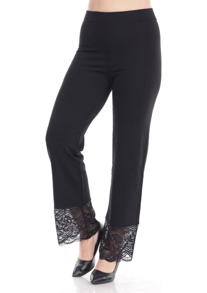 Siyah Paça Dantel Detaylı Tayt