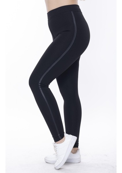 Siyah Yanı Ince Deri Şeritli Toparlayıcı Tayt fiyatları