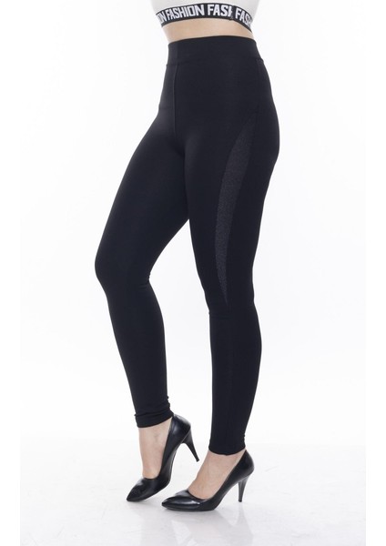 Siyah Yanı Sim Şeritli Toparlaycı Tayt