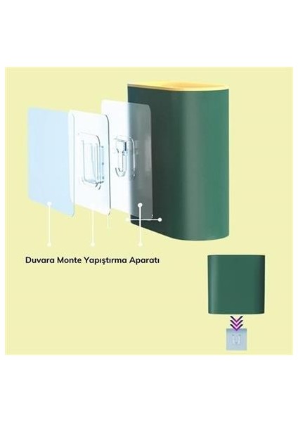 Buffer® Duvara Monte Edilebilir Kapaklı Askılı Klozet Yumuşak Silikon Başlıklı Tuvalet Fırçası Seti