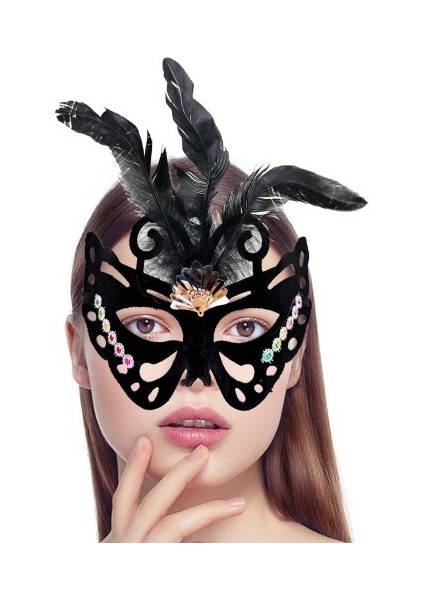 Siyah Süet Tüylü Kelebek Figür Parti Maskesi fiyatları