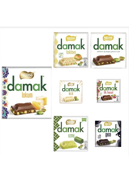 Damak Çikolatalı, Beyaz, Bitter, Lokum, Baklava, Ilk Hasat, Ezme (7 Farklı Çeşit)