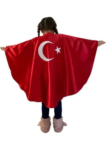 10 Lu Türk Bayrağı Pelerin Gösteri Kostümü Ay Yıldız Bayraklı 23 Nisan 2-6 Yaş (M),7-12 Yaş (L) modelleri