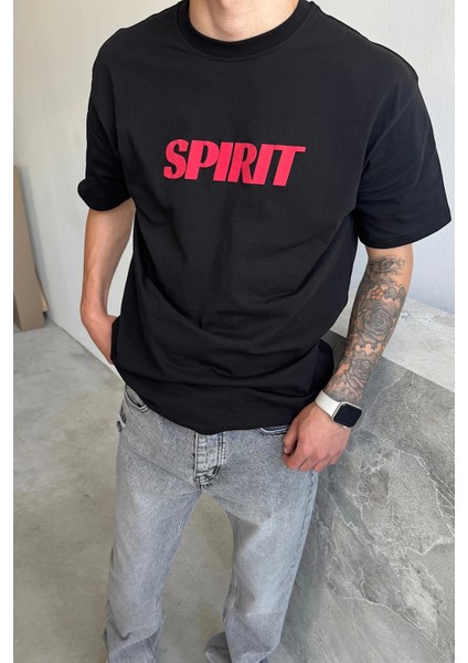 Siyah Spirit Baskılı Oversize T-Shirt fiyatları