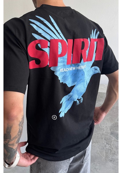 Siyah Spirit Baskılı Oversize T-Shirt modelleri