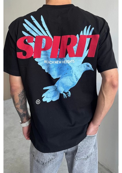 Siyah Spirit Baskılı Oversize T-Shirt fırsatları