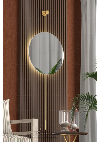 Altın renkli 45x90cm ledli dekoratif metal ayna, antre ve koridor için şık tasarım