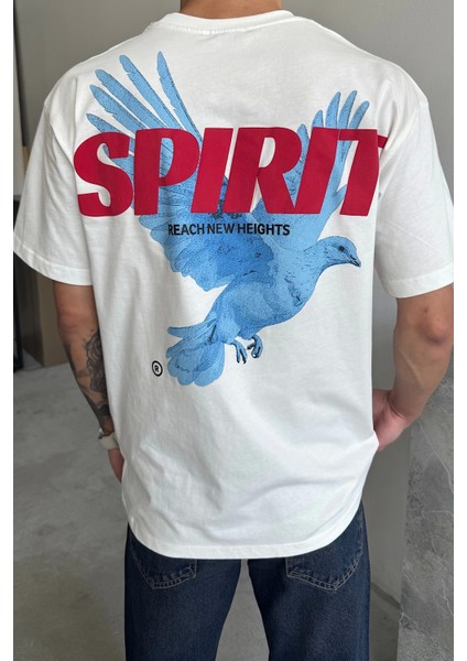 Beyaz Spirit Baskılı Oversize T-Shirt modelleri