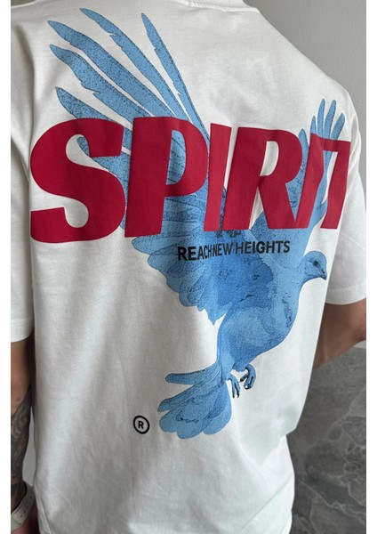 Beyaz Spirit Baskılı Oversize T-Shirt fırsatları