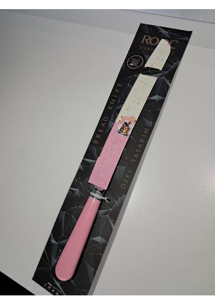 Diamond Line Çelik Özel Tasarım Pembe Desenli Ekmek ve Pasta Bıçağı modelleri