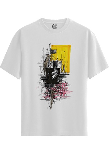 Abstract City - Pamuklu Kadın Beyaz Tişört - Premium Quality