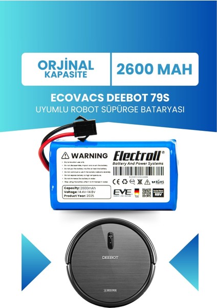 Ecovacs Deebot 79s Uyumlu Batarya (ORJİNAL KAPASİTE) 2600mah Pil Robot Süpürge Batarya Değişimi