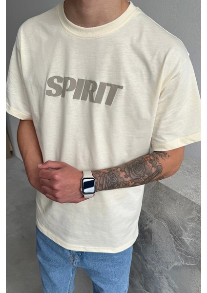 Krem Spirit Baskılı Oversize T-Shirt fiyatları