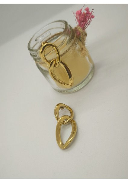 Iç Içe Geçmeli Gold Çelik Küpe