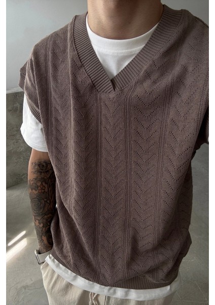Kahverengi Oversize Triko Süveter