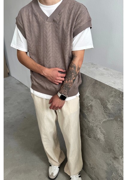 Kahverengi Oversize Triko Süveter